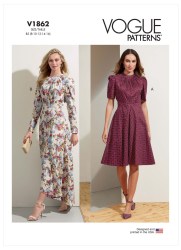 1862 Vogue Tuck Waist Collar Short - Long Sleeve Flare Dress Lengths Pattern 16-24 neew